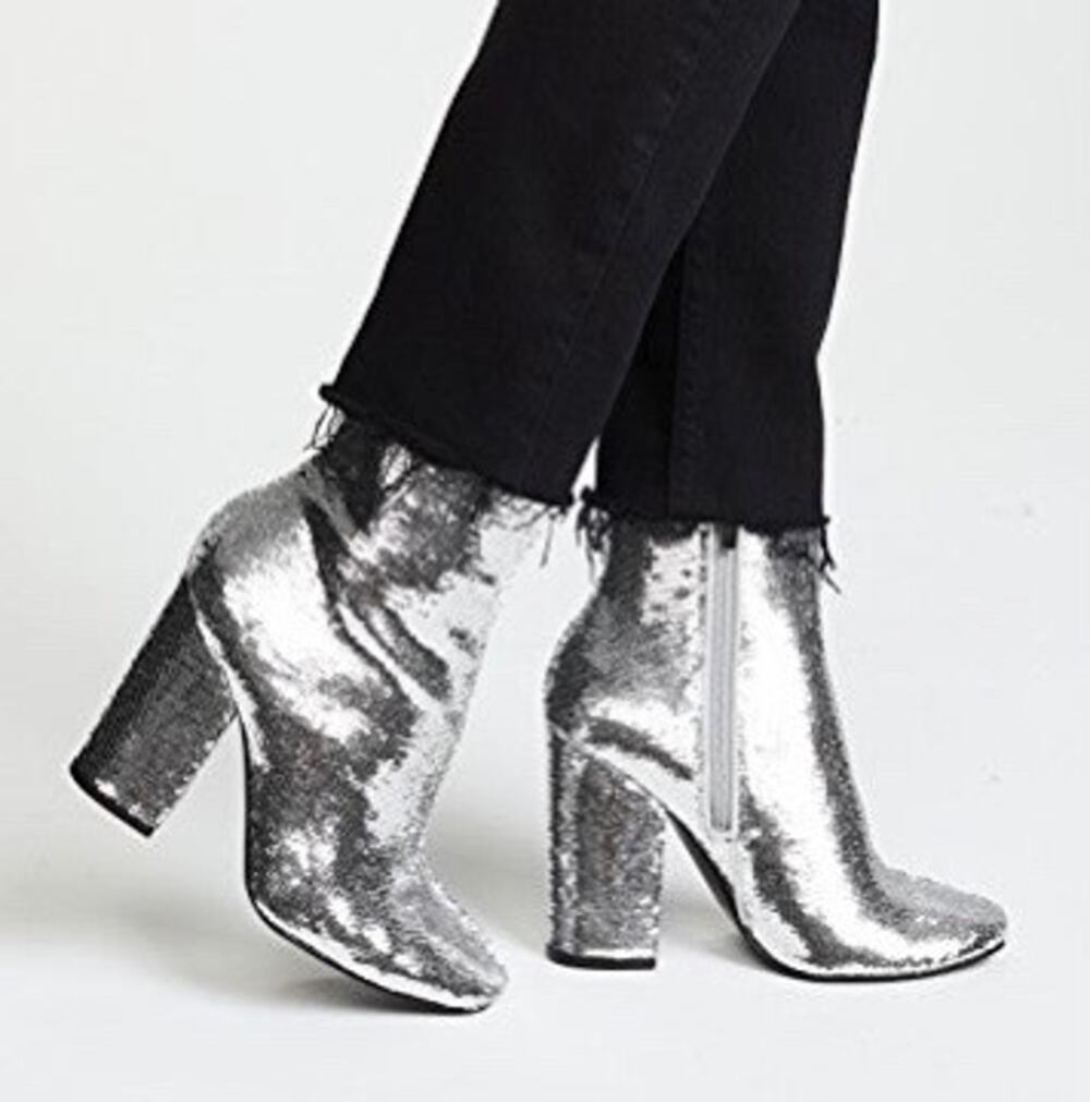 KENDALL + KYLIE Metallic Silver Sequined Haedyn Block Heel Ankle Boots 6.5